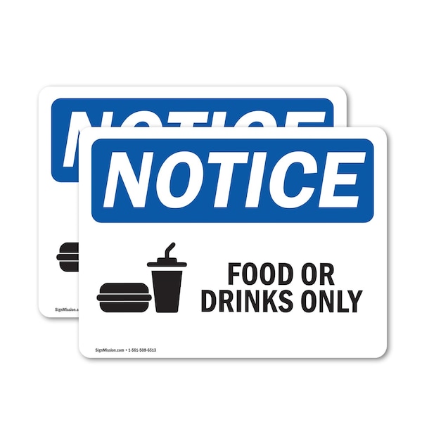 Signmission Food Or Drink Only Sign With Symbol, 7 in W x Rectangle, Vinyl Decal OS-2PACK-NS-D-57-L-12831 - main